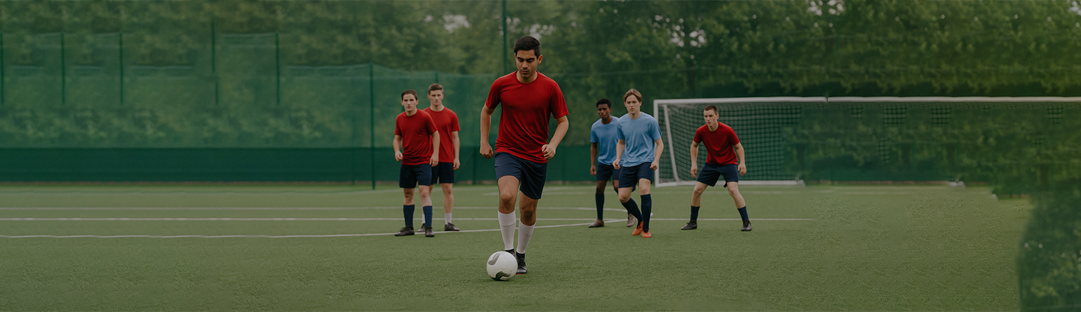 Young football players training on an artificial turf field in Delhi, representing the best football club in Delhi during a practice session.