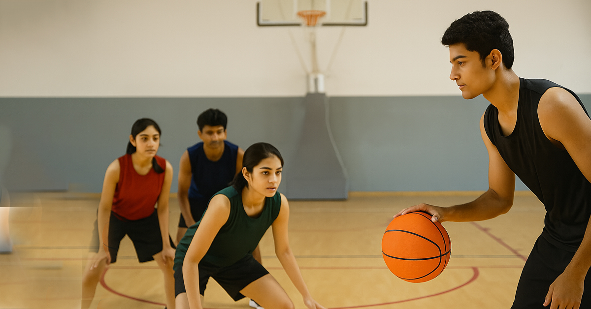 Basketball Academy training session with Indian youth players.