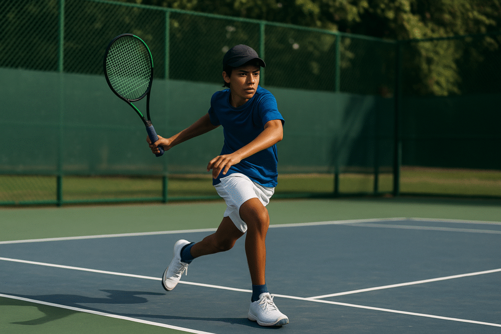 Male player in action during high-intensity training at Xtreme Tennis Academy Delhi