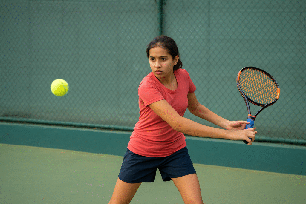 Young player practicing backhand shot at Tennis O Holic Academy Delhi