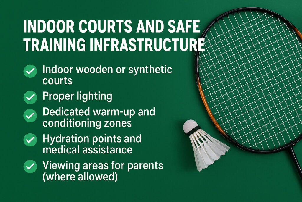 Badminton academy safety checklist with indoor court and shuttlecock visual

Is this helpful so far?

