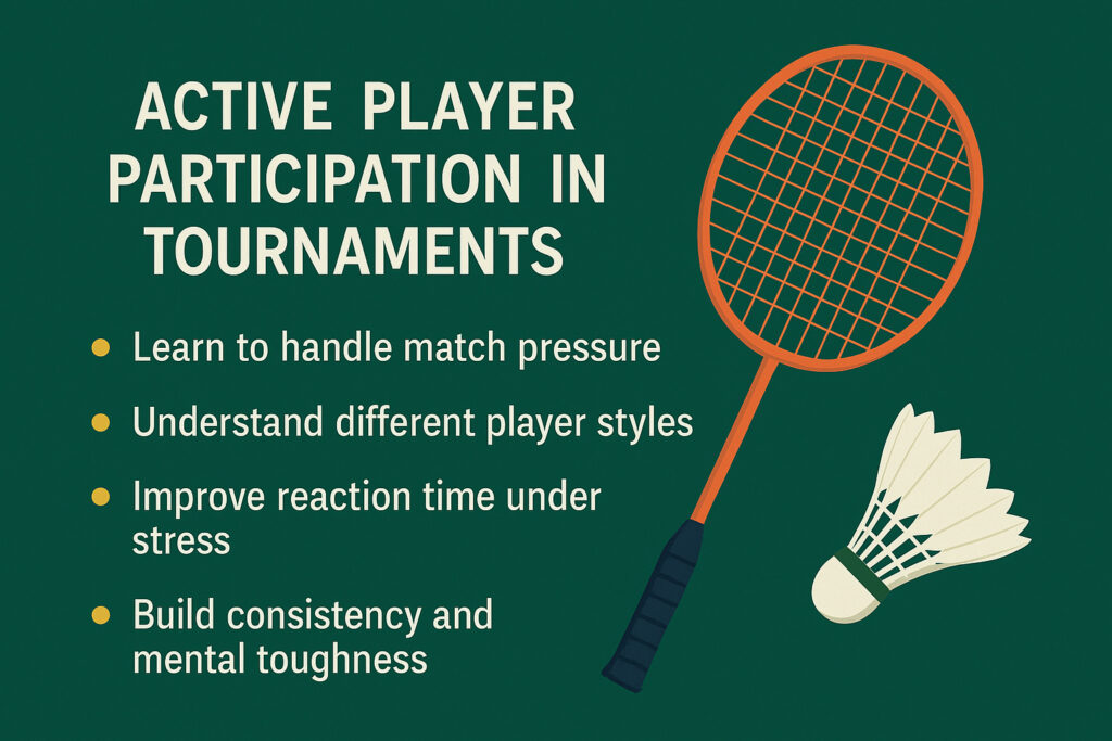 Benefits of tournament participation in badminton with racket and shuttlecock illustration