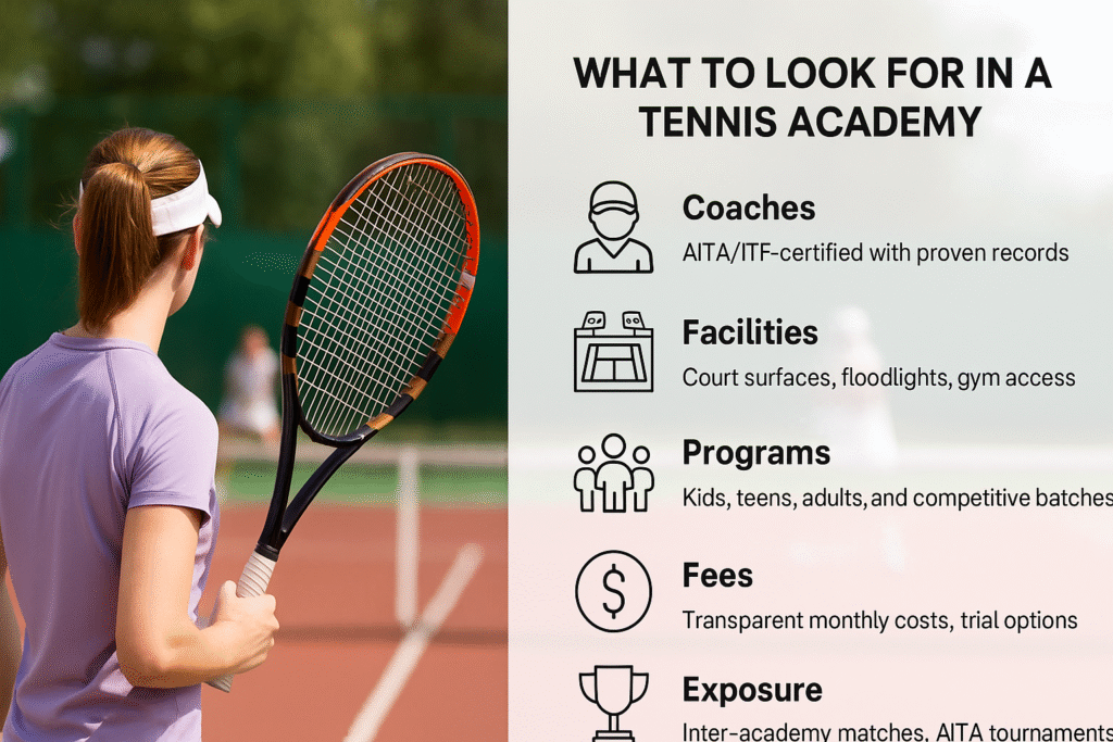 Key factors to consider in tennis academy selection with player on court