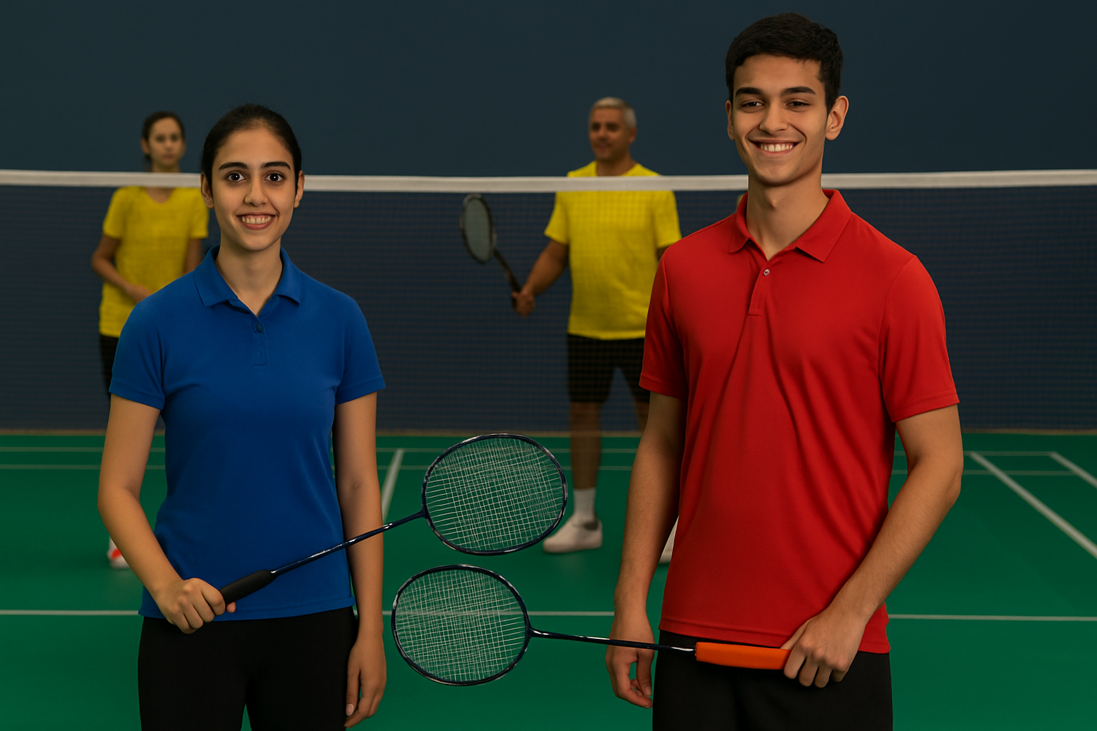 Players at a professional badminton academy in Delhi NCR.