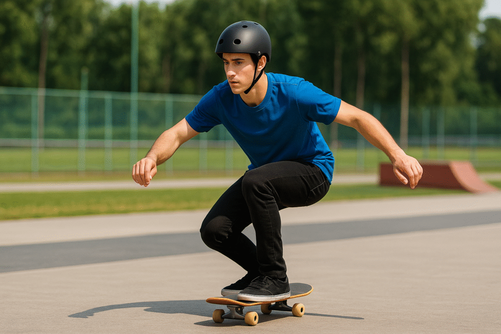 Young man skateboarding at Delhi skating academy outdoor track