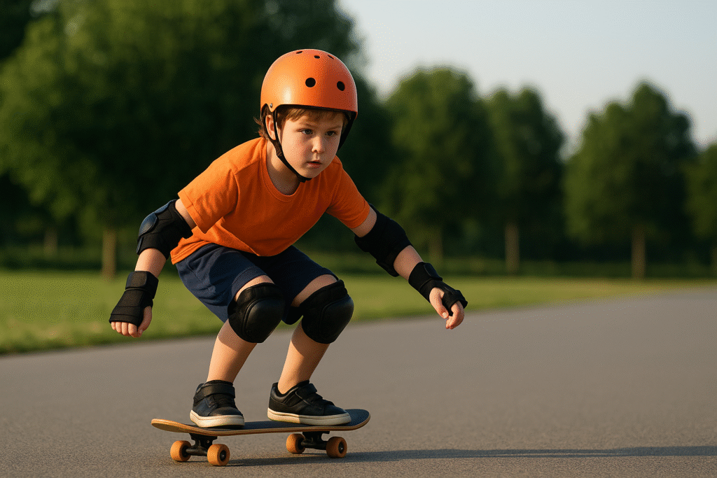 Young boy skateboarding at East Delhi Skating Academy outdoor track