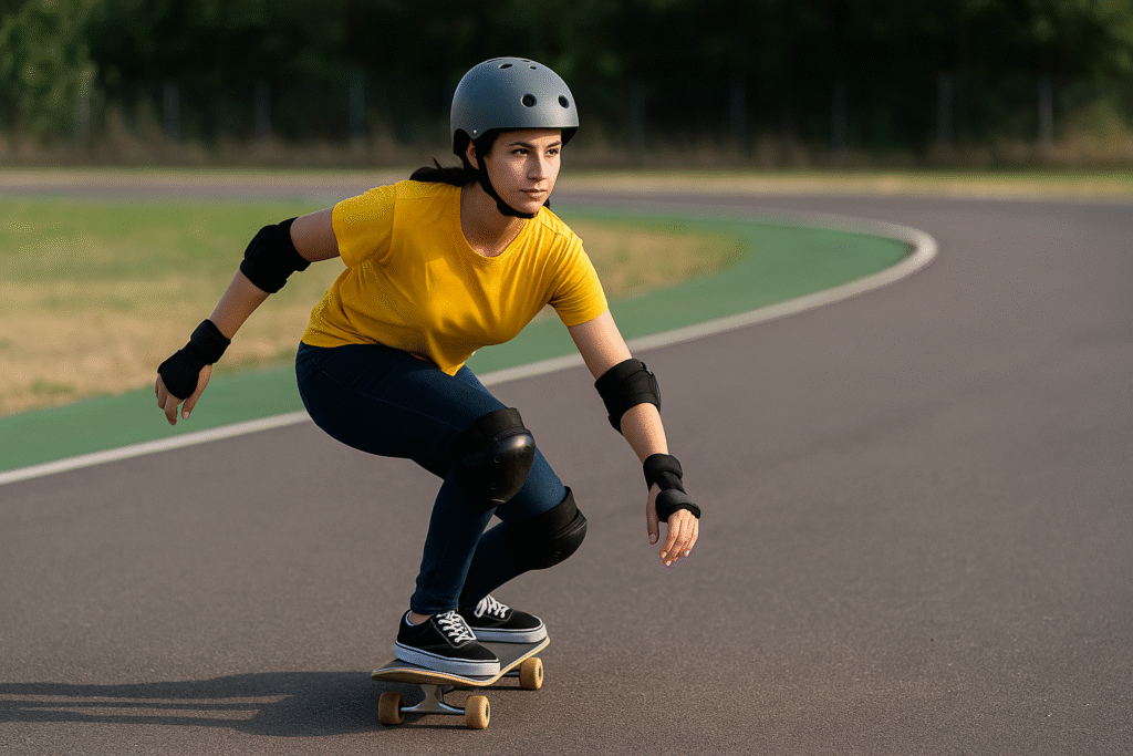 Girl skateboarding at Vasant Kunj Skating Academy outdoor track